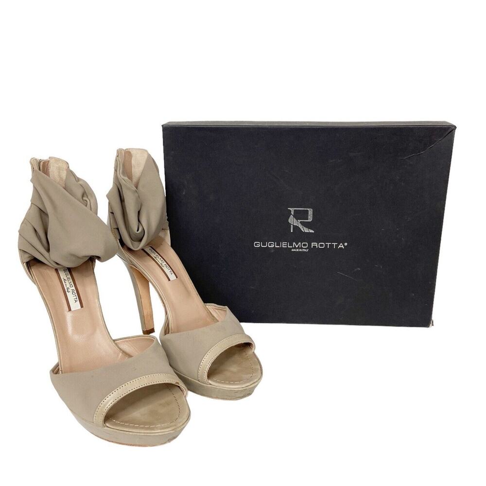 Guglielmo Rotta‎ Beige Platform Heel Open Toe Leather Trim Womens Size 40 EU